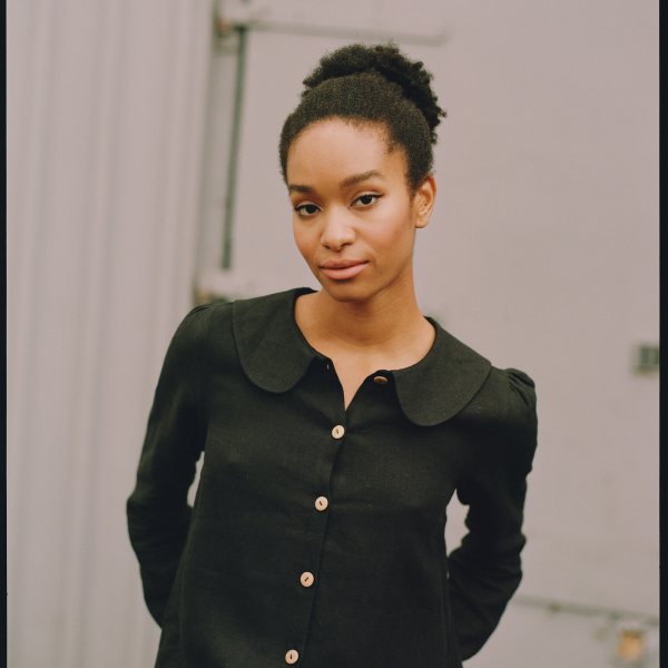 ma lin Black Claudine linen blouse