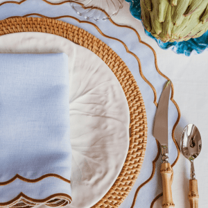 Set of 4 - Linen Scalloped Edged Napkins - Baby Blue