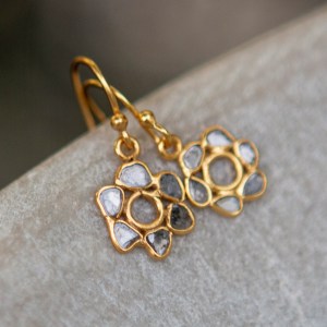 Diamond flower earrings, gold vermeil