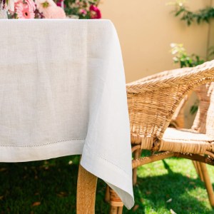 Linen Tablecloth with Hemstitched Edge - White - 6 person table size