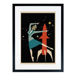 Framed Matchbox Label Print - Rocket Girl