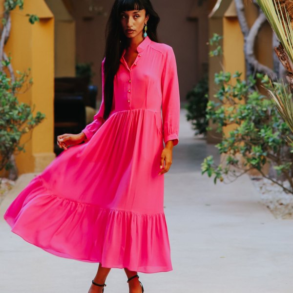 Anastasia Dress - Hot Pink Silk Georgette