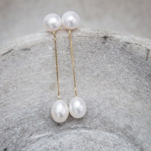 pearl double drop earrings, gold vermeil