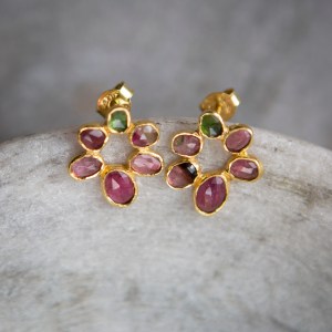 Tourmaline flower earrings, gold vermeil