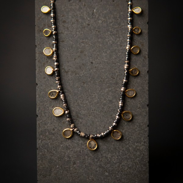 diamond slice and oxidised silver necklace