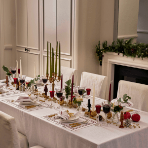 Embroidered Double Stripe Linen Napkins Emerald Green (set of 4)