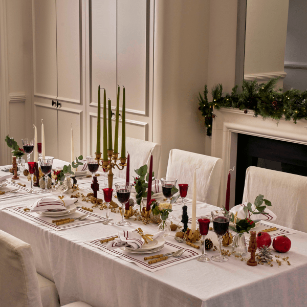 Embroidered Double Stripe Linen Napkins Emerald Green (set of 4)