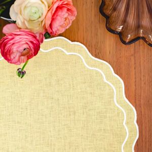 Linen Scalloped Edged Placemats - Buttermilk Yellow (set of 4)
