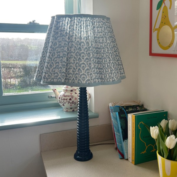 Jennie Blue Pleated Cotton Block Printed Scallop Lampshade