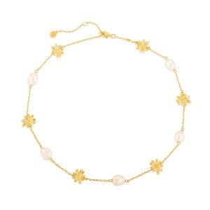 Daisy Flower and Pearl Gold Chain Necklace