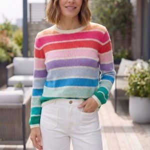 Woman's Colourful Striped Jumper - Multicolour Rainbow Stripe Pride