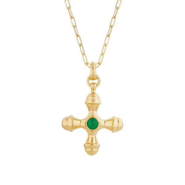 Cross Green Onyx Gold Necklace
