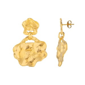 Crumpled Gold Stud Drop Large Earrings