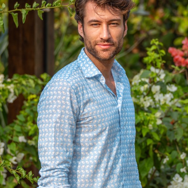 San Giulio Hand Block Printed Cotton Shirt For Men