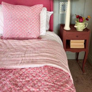 Georgie pink hand block printed cotton quilt