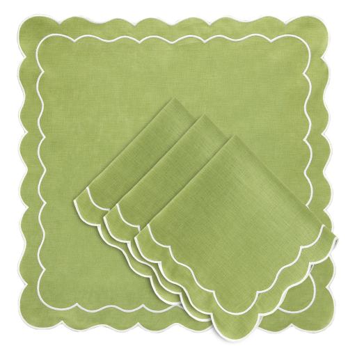 Set of 4 - Linen Scalloped Edged Napkins - Green