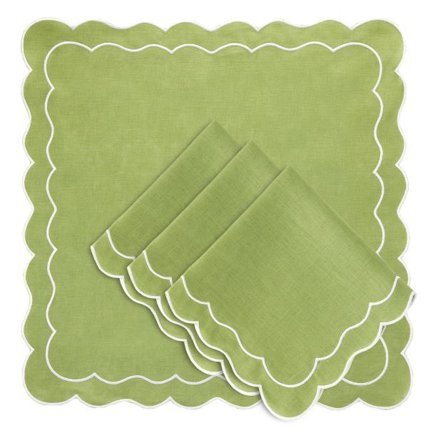 Set of 4 - Linen Scalloped Edged Napkins - Green