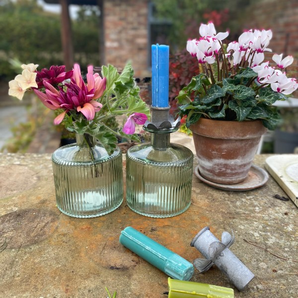 Flower candle holder & ribbed vase bundle