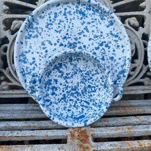 Two Handled enamel pan - blue splash