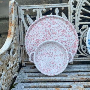 Two Handled Enamel Pan - pink splash