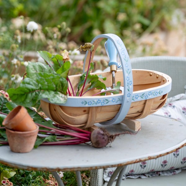 Handpainted Traditional Garden Trug Blue Floral
