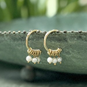 3-Bead Freshwater Pearl Mini Hoops