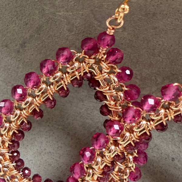 Pink Garnet Medium Rolo Teardrop Earrings