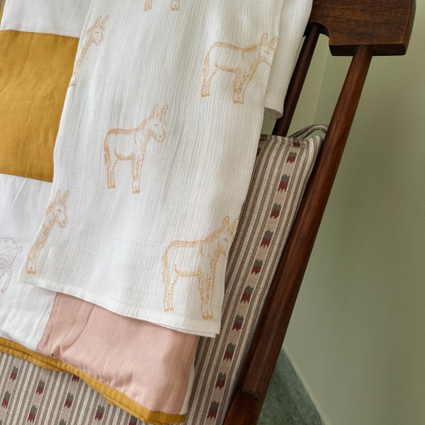 Baby Muslin Swaddle Blanket - Donkey Block Print
