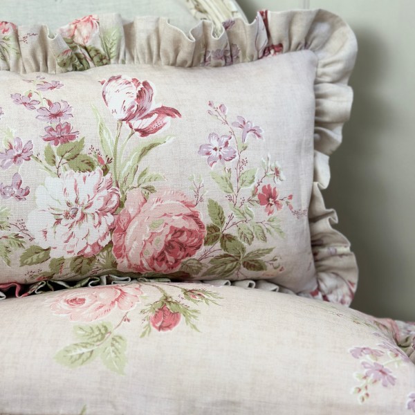 Frilled constance cushion with different print on each side