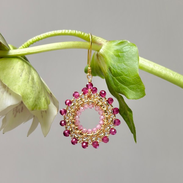 Fuchsia Pink Garnet Rolo Round Earrings