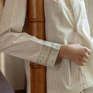 Long Cotton Pyjamas - Candy Sage Stripe