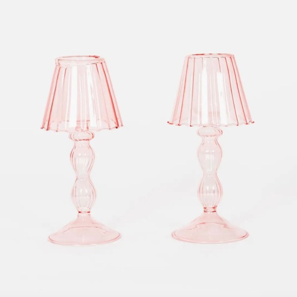 Pair of Pink Glass Tealight Lamps