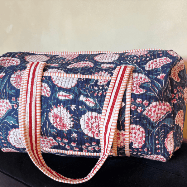Indigo Hand Block Printed Weekend Bag
