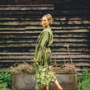 Long Organic Cotton Robe: Khaki Green Eye