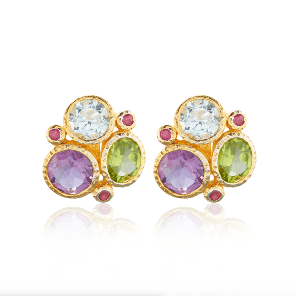 Trio Earrings - Blue Topaz, Amethyst and Peridot