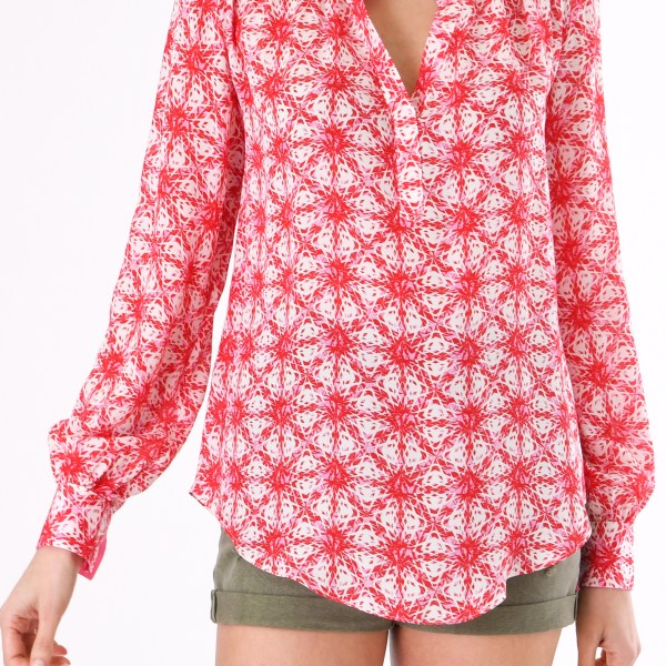 Blouse in Red Silk Georgette StarTrack Print