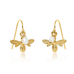 Vita Gold Bumble Bee & Cultured Freshwater Pearl Drop Earrings