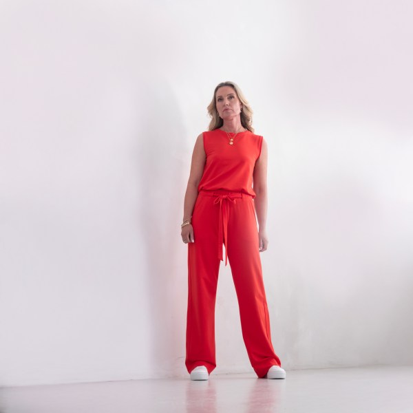 Goddess wide-legged trousers in hot coral