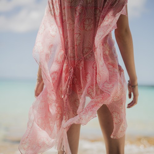 Pink Sand Dollar print silk chiffon short kaftan by Lotty B