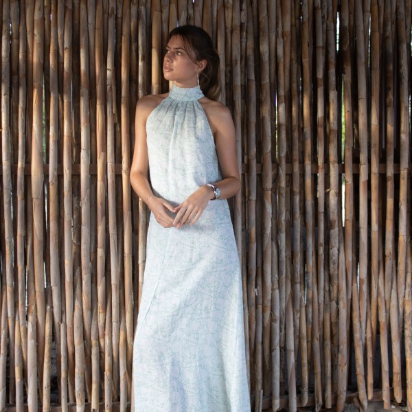 Linen Trinny dress in original Pangolin print by Lotty B for Pink House