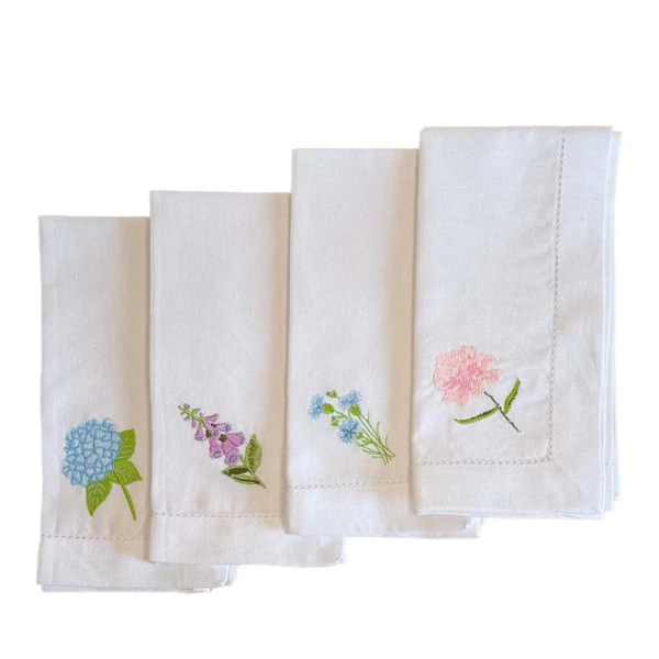 EMBROIDERED LINEN NAPKINS - GARDEN FLOWERS (set of 4)