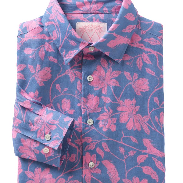 Original Iguana print by Lotty B on classic linen shirt from Pink House