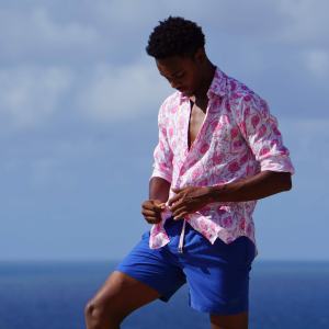 Classic linen shirt from Pink House, Pomegranate print by Lotty B