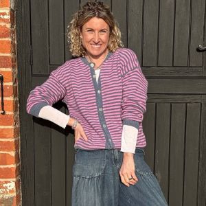 pink and denim stripy cardigan