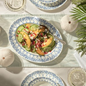 Azure Blue Palms decoration by Lotty B on Fine Bone China for Pink House