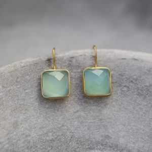 aqua chalcedony drop earrings, gold vermeil