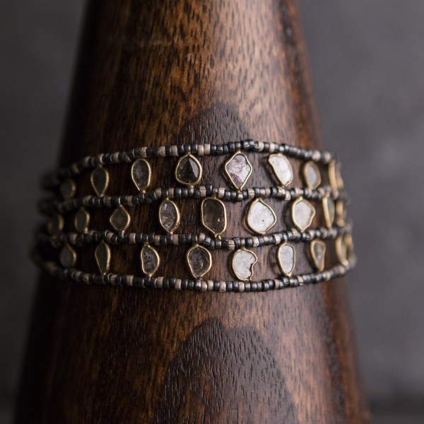 diamond slice and oxidised silver bracelet, triple