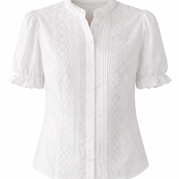 Lace Panel Cotton Puff Sleeve Blouse