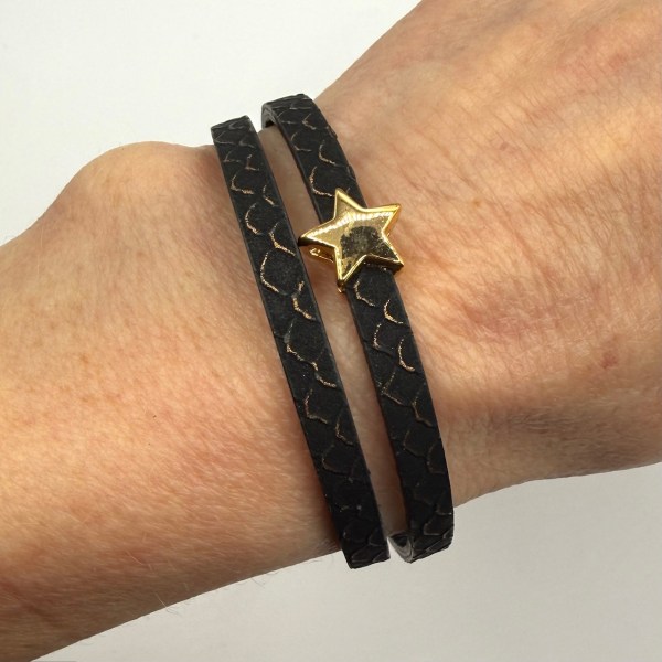 Black/Gold Leather Wrap Bracelet with Gold Star