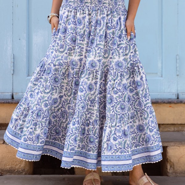 LYLA COTTON MAXI SKIRT - AZURE BLUE